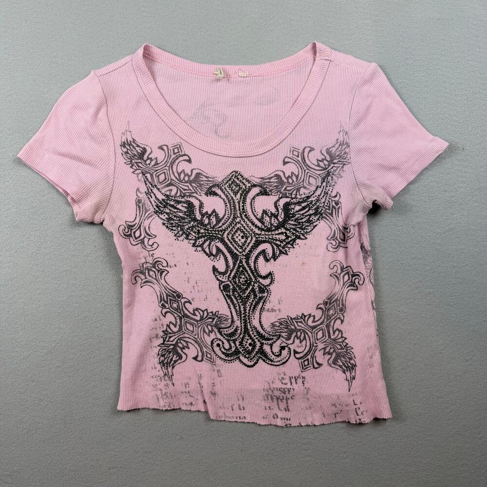 Vintage Y2K Pink Rhinestone Graphic Baby Tee